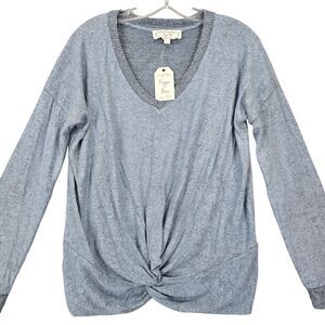 Hippie Rose Blue Sweateer NEW Stretch  Preppy Twist Long Sleeves V-Neck Womens L